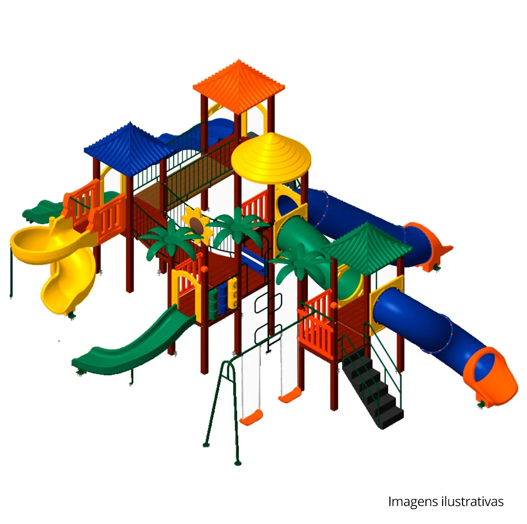 Playground de madeira plástica modelo AT-0702